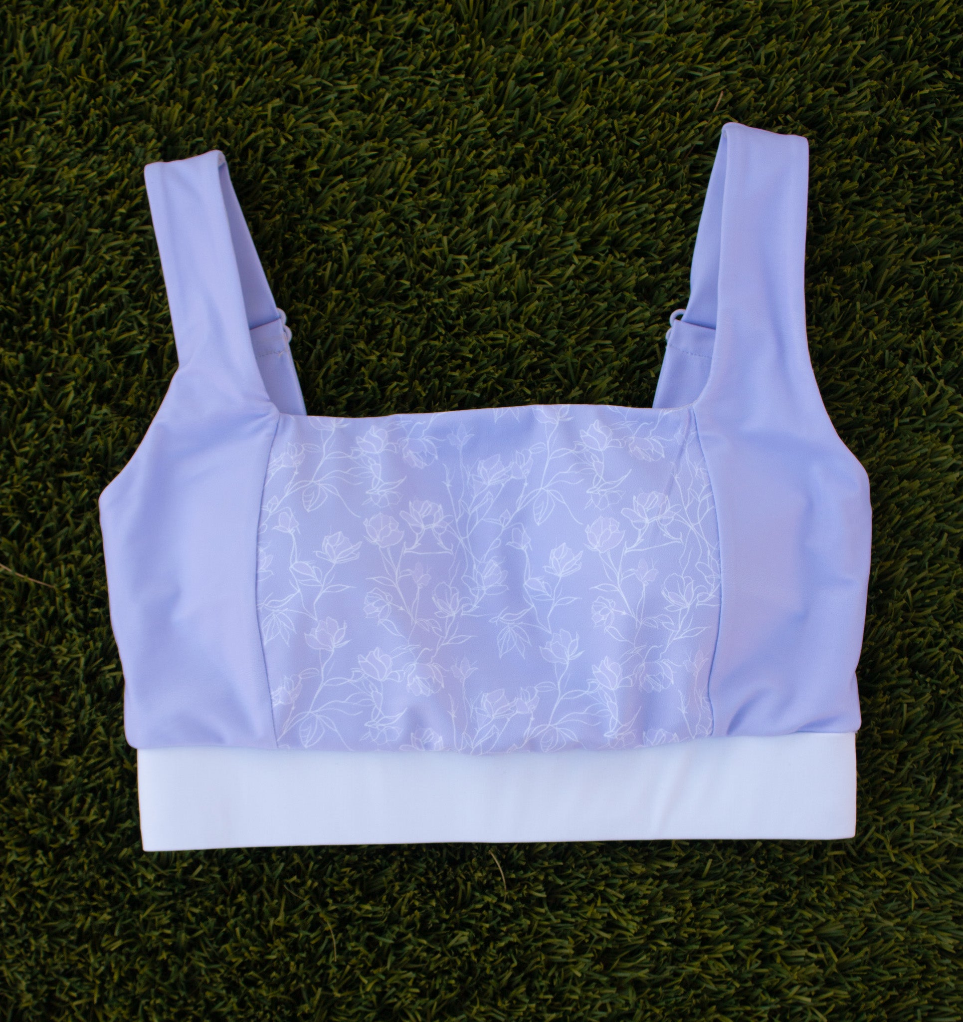Modest swimwear top with full coverage, supportive top - front view