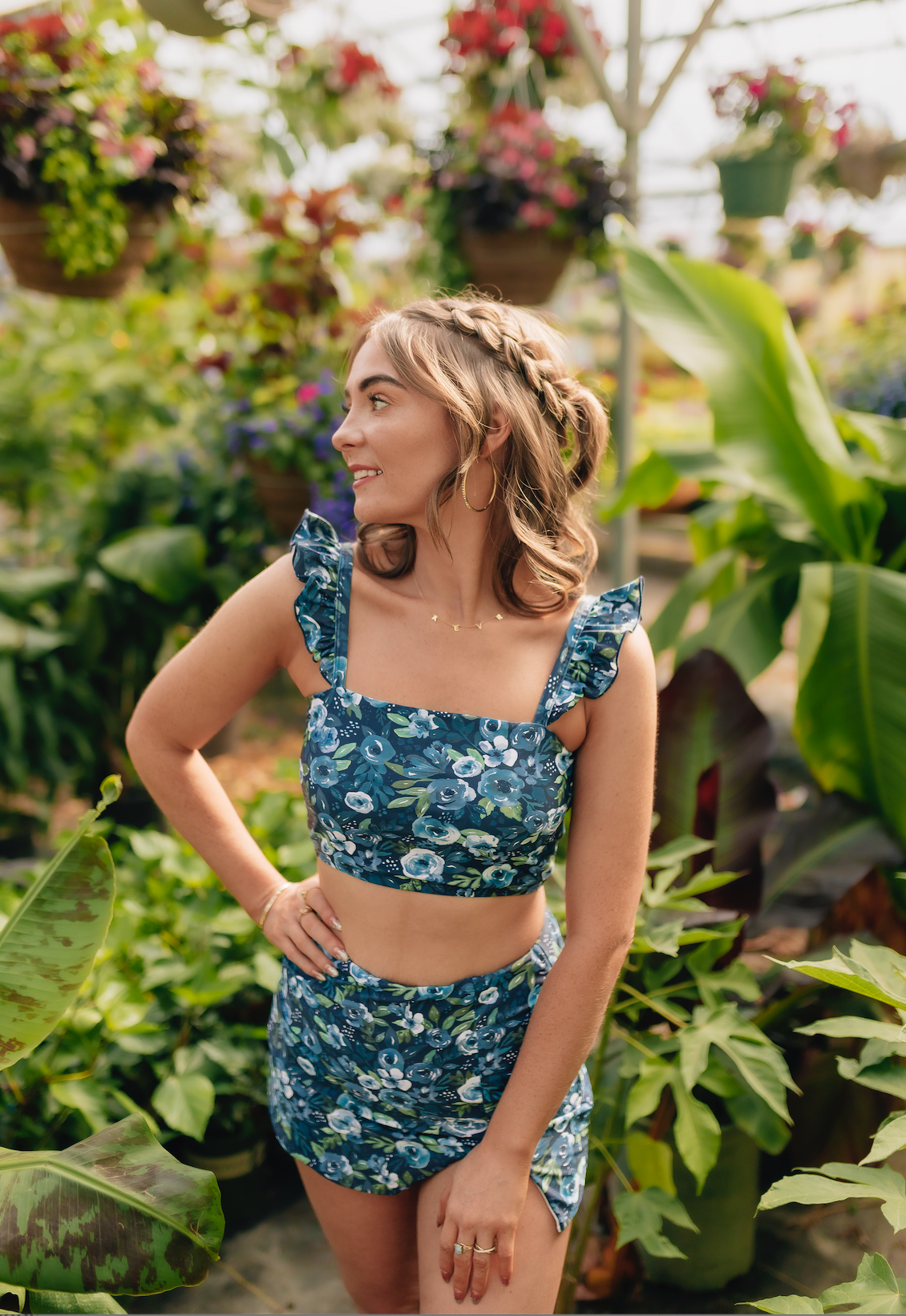 Modest swimwear top with full coverage, supportive top - front view