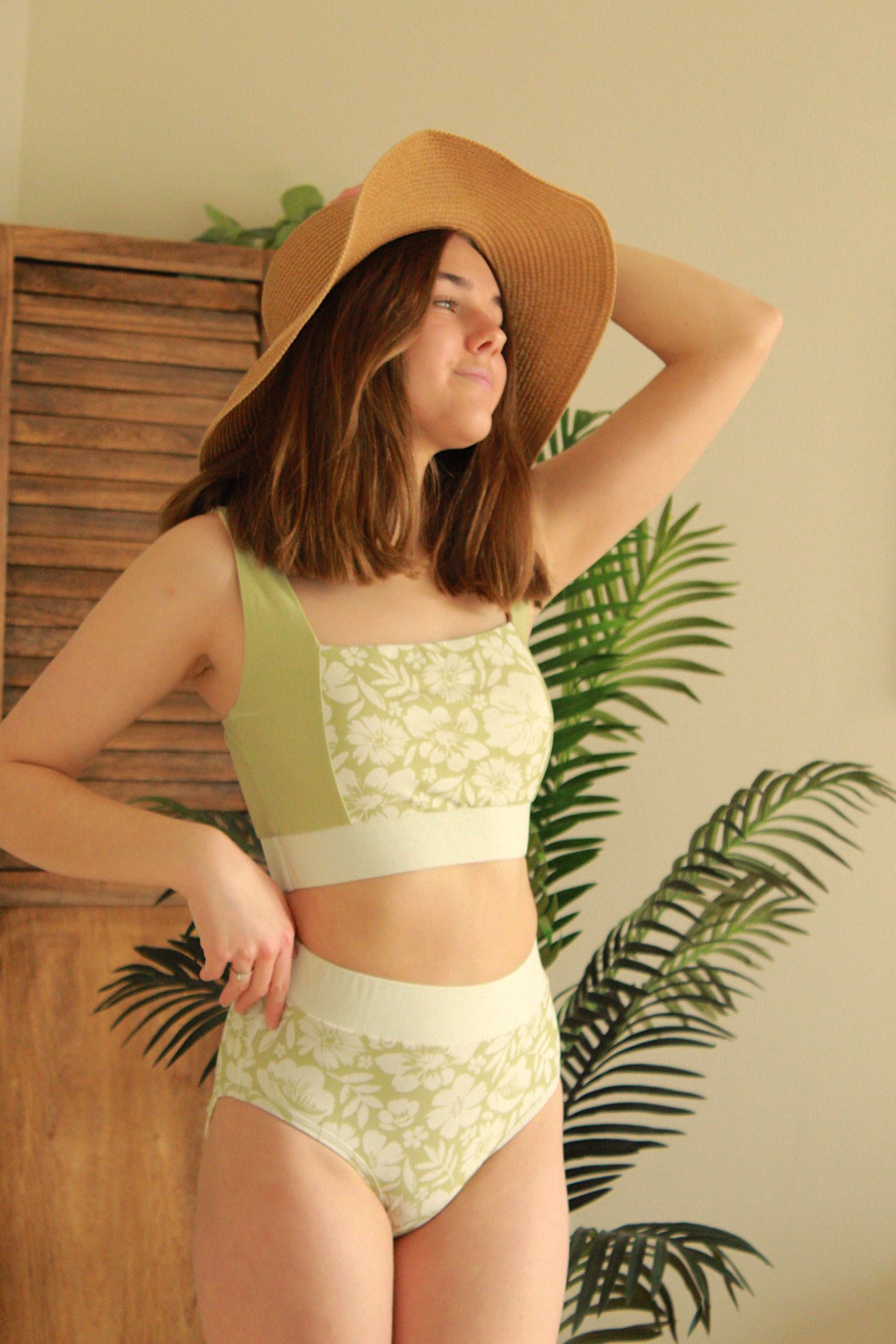 Modest swimwear top with full coverage, supportive top - side view