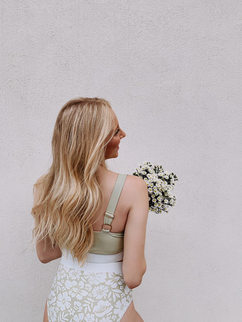 Modest swimwear top with full coverage, supportive top - back view