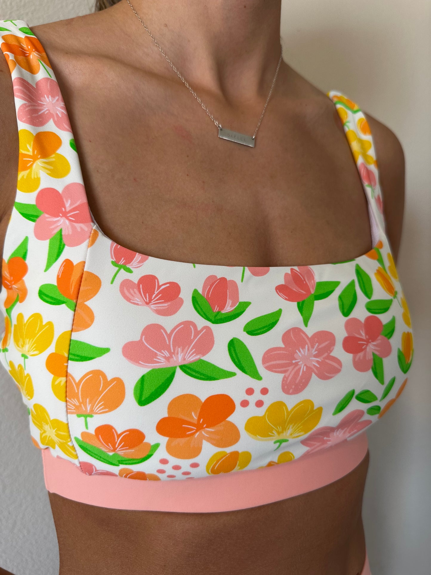 Modest swimwear top with full coverage, supportive top - front view